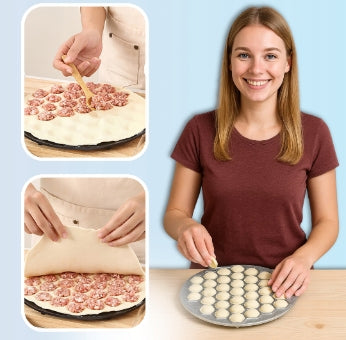 FORMA FOREMKA PIEROŻNICA DO PIEROGÓW USZEK RAVIOLI METALOWA 25 CM 37 SZTUK