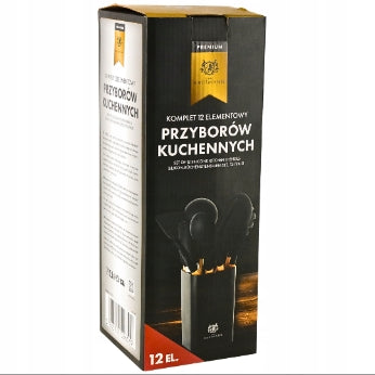 PRZYBORY KUCHENNE SILIKONOWE 12el czarne ZESTAW PRZYBORÓW KUCHENNYCH STOJAK